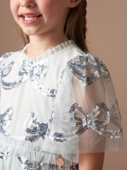 Angel & Rocket Blue Delta Sequin Bow Mesh Dress - Image 4 of 7