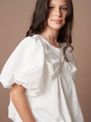 Angel & Rocket White Nadia Bubble Hem Bow Top - Image 2 of 7
