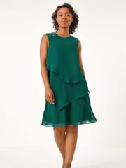 Roman Green Petite Embellished Tiered Shift Dress - Image 3 of 7