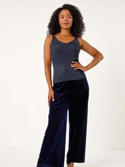 Roman Blue Velvet Petite Wide Leg Stretch Trousers - Image 2 of 5