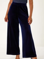 Roman Blue Velvet Petite Wide Leg Stretch Trousers - Image 4 of 5
