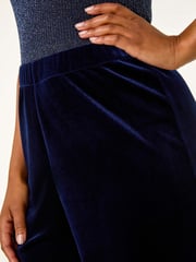 Roman Blue Velvet Petite Wide Leg Stretch Trousers - Image 5 of 5