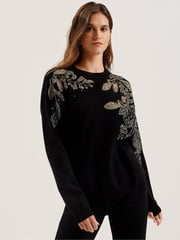 Ted Baker Black Rosmrry Embellished Crew Neck Long Sleeve Sweater - Image 1 of 6