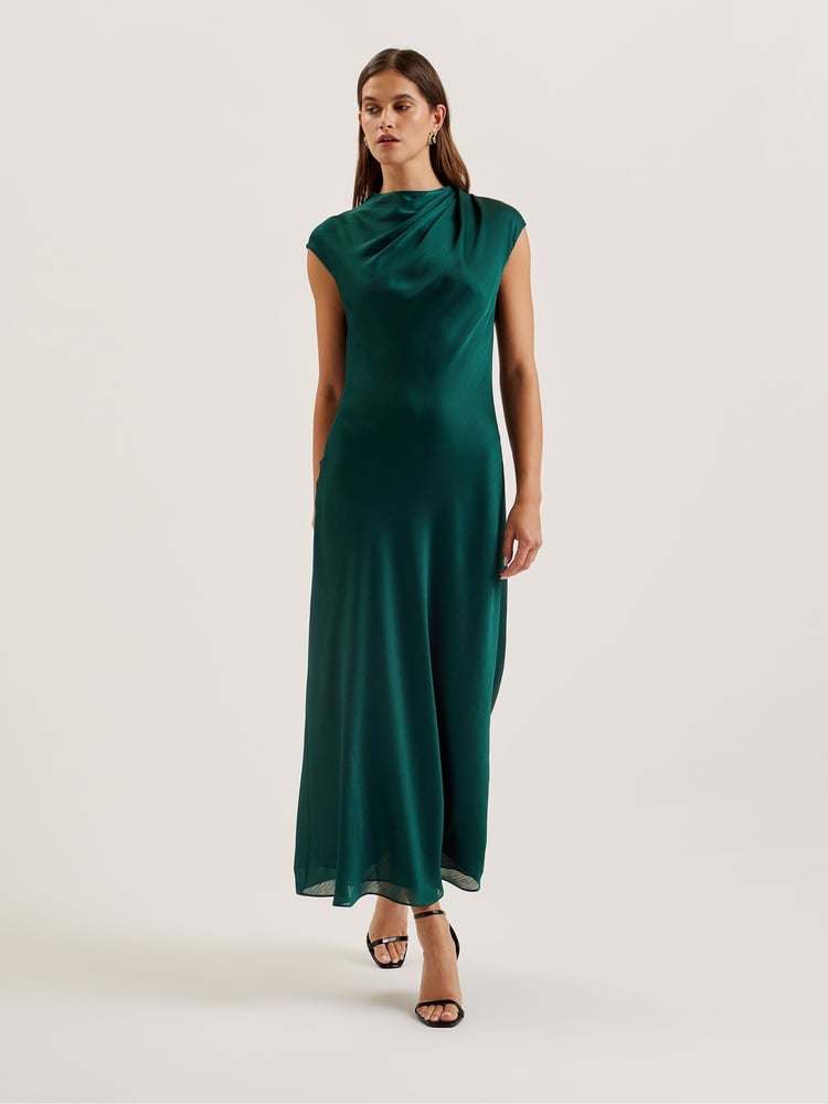 Ted Baker Green Rimini Draped Neck Detail Midi Dress - Image 1 of 6 Ted Baker Green Rimini Draped Neck Detail Midi Dress - Image 1 of 6