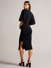 Ted Baker Black Lounia Fluted Sleeves Knitted Bodycon Midi Dress - Image 2 of 6
