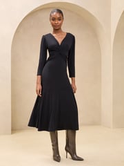 Lipsy Black V-Neck Twist Underbust Jersey Midi Dress - Image 1 of 4