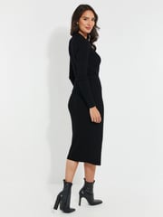 Threadbare Black Ribbed Wrap Dress - Image 3 of 4