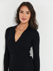 Threadbare Black Ribbed Wrap Dress - Image 4 of 4