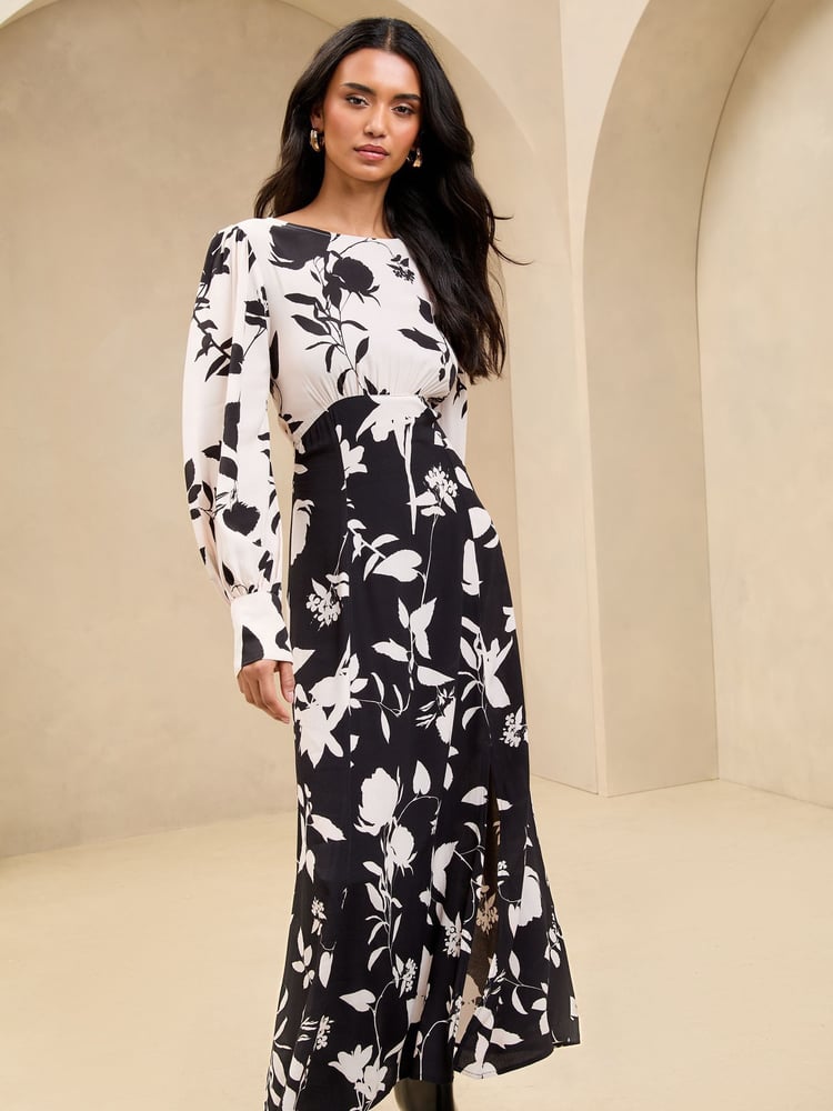 Lipsy Black Petite Long Sleeve Split Detail Midi Dress - Image 4 of 4 Lipsy Black Petite Long Sleeve Split Detail Midi Dress - Image 4 of 4