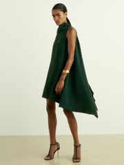 Reiss Green Shauna High-Neck Drape Back Mini Dress - Image 1 of 6