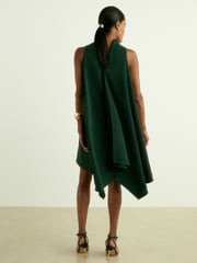 Reiss Green Shauna High-Neck Drape Back Mini Dress - Image 4 of 6