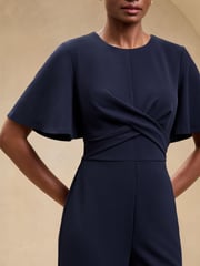 Navy Petite Cross Front Flutter Sleeve Jumpsuit - Image 2 of 4