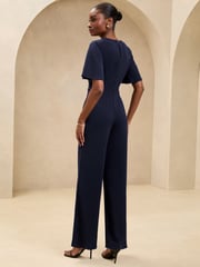 Navy Petite Cross Front Flutter Sleeve Jumpsuit - Image 4 of 4