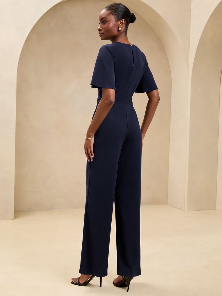 Navy Petite Cross Front Flutter Sleeve Jumpsuit - Image 4 of 4
