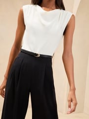 Lipsy White Petite 2 in 1 Cowl Neck Belted Jumpsuit - Image 2 of 4