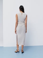 Stone Ruched Drape Gold Hardware Midi Dress - Image 3 of 7