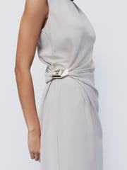 Stone Ruched Drape Gold Hardware Midi Dress - Image 4 of 7
