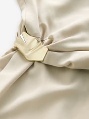 Stone Ruched Drape Gold Hardware Midi Dress - Image 5 of 7
