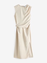 Stone Ruched Drape Gold Hardware Midi Dress - Image 7 of 7