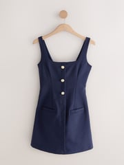 Navy Blue Square Neck Gold Button Mini Dress - Image 1 of 3