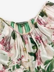 Kew Collection Cream And Green/Pink Floral Long Sleeve Pleated Maxi Dress - Image 7 of 7