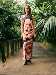 Navy Blue/Pink Floral Kew Collection Cowl Neck Maxi Dress - Image 1 of 9
