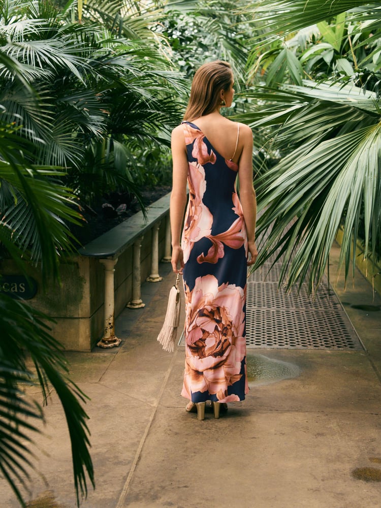 Navy Blue/Pink Floral Kew Collection Cowl Neck Maxi Dress - Image 2 of 9