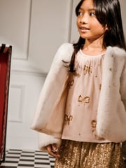Monsoon Natural Embellished Faux Fur Coat - Image 4 of 7