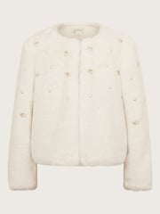 Monsoon Natural Embellished Faux Fur Coat - Image 5 of 7