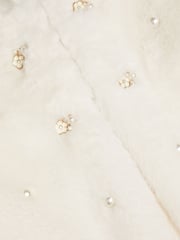 Monsoon Natural Embellished Faux Fur Coat - Image 7 of 7