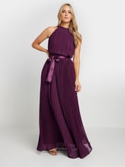 Long Tall Sally Purple Halterneck Pleated Dress - Image 4 of 5