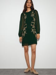 Monsoon Green Emma Embellished Tunic Dress - Image 1 of 4