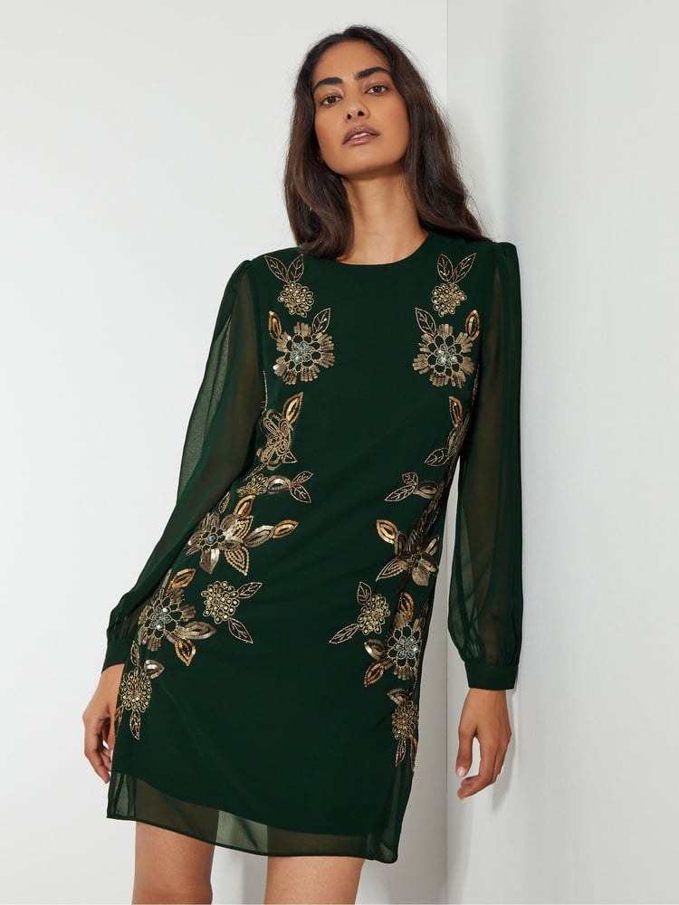 Monsoon Green Emma Embellished Tunic Dress - Image 2 of 4