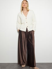 Monsoon Brown Shay Rib Velour Wide Leg Trousers - Image 1 of 4