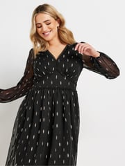 M&Co Black Metallic V-Neck Midaxi Dress - Image 2 of 5