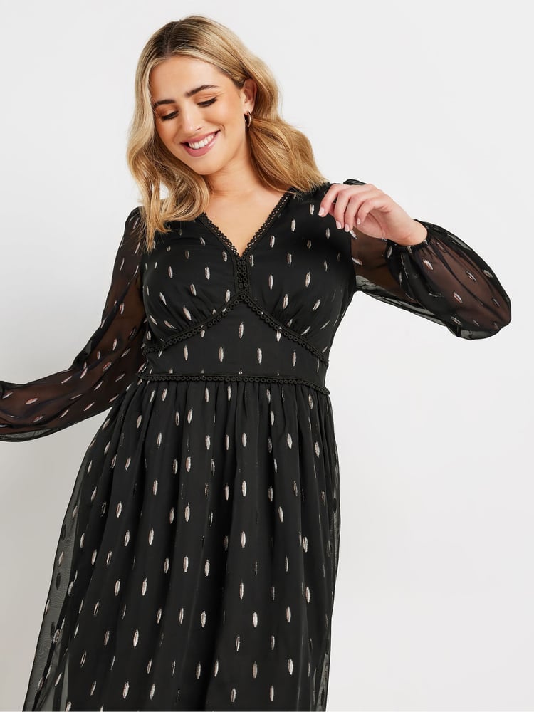 M&Co Black Metallic V-Neck Midaxi Dress - Image 2 of 5