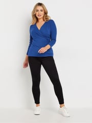 M&Co Blue 3/4 Sleeve Wrap Top - Image 2 of 5