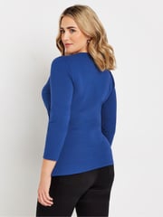 M&Co Blue 3/4 Sleeve Wrap Top - Image 3 of 5