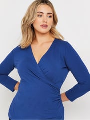 M&Co Blue 3/4 Sleeve Wrap Top - Image 4 of 5