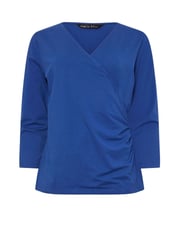 M&Co Blue 3/4 Sleeve Wrap Top - Image 5 of 5