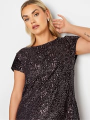 Yours Curve Pink Sequin Flute Sleeve Top - Image 4 of 5
