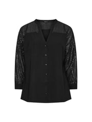 Yours Curve Black Sequin Sleeve Notchneck Blouse - Image 5 of 5
