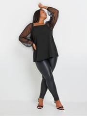 Yours Curve Black Square Neck Glitter Top - Image 3 of 5