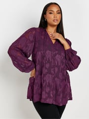 Yours Curve Purple Jewel Tie Neck Blouse - Image 1 of 5