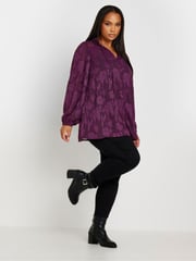 Yours Curve Purple Jewel Tie Neck Blouse - Image 2 of 5