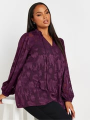 Yours Curve Purple Jewel Tie Neck Blouse - Image 4 of 5