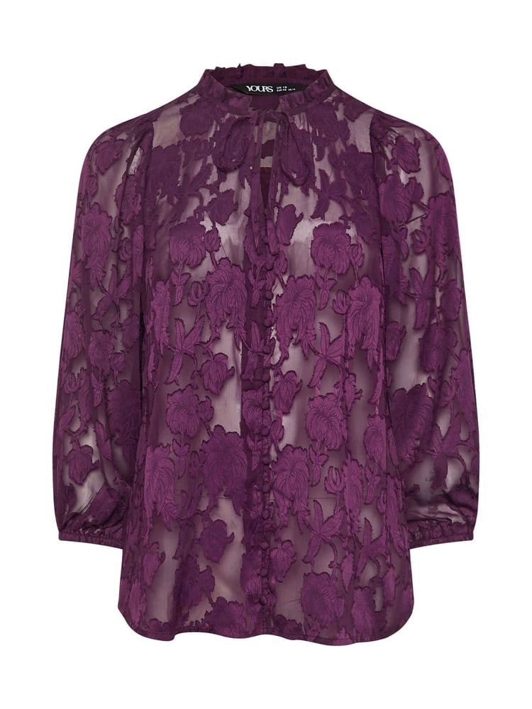 Yours Curve Purple Jewel Tie Neck Blouse - Image 5 of 5