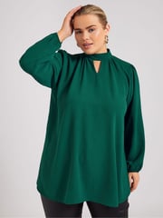 Yours Curve Green London Long Sleeve Keyhole Blouse - Image 1 of 5