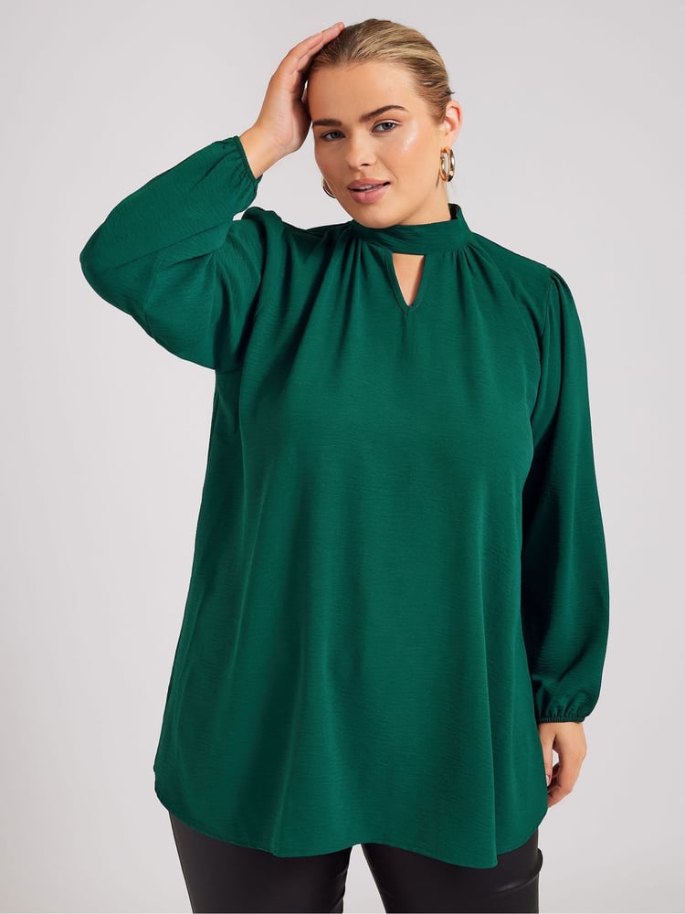 Yours Curve Green London Long Sleeve Keyhole Blouse - Image 1 of 5