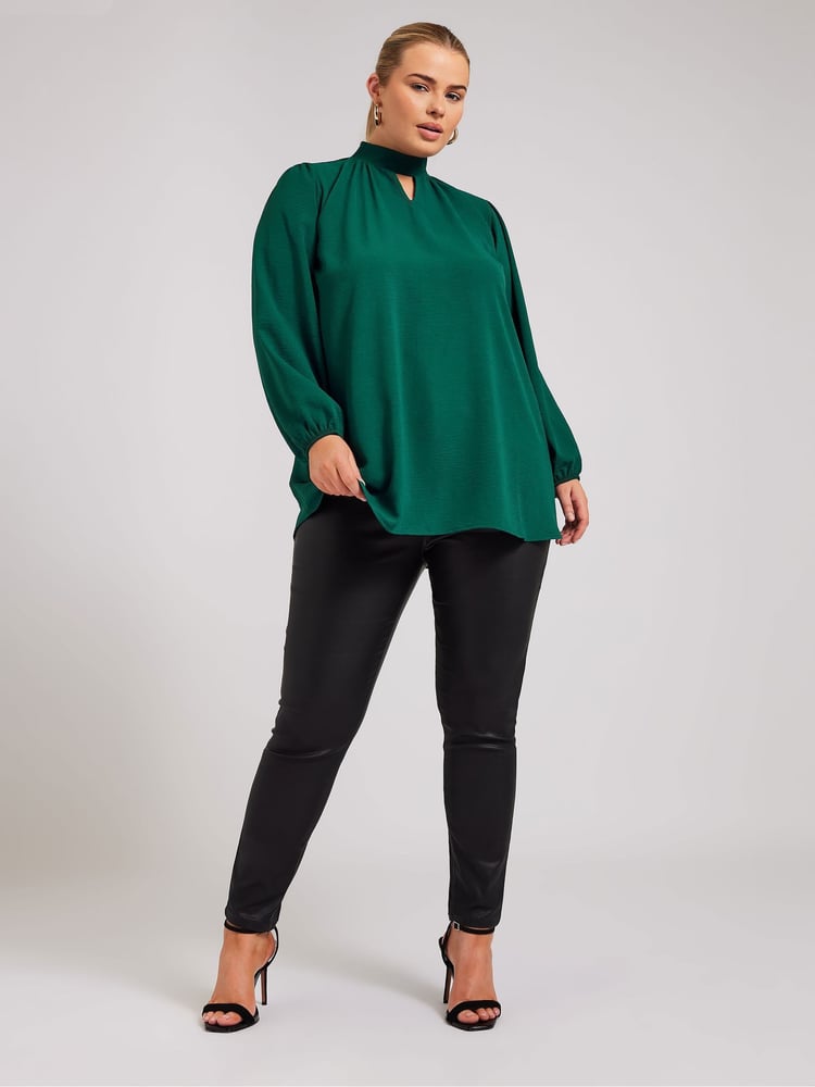 Yours Curve Green London Long Sleeve Keyhole Blouse - Image 2 of 5